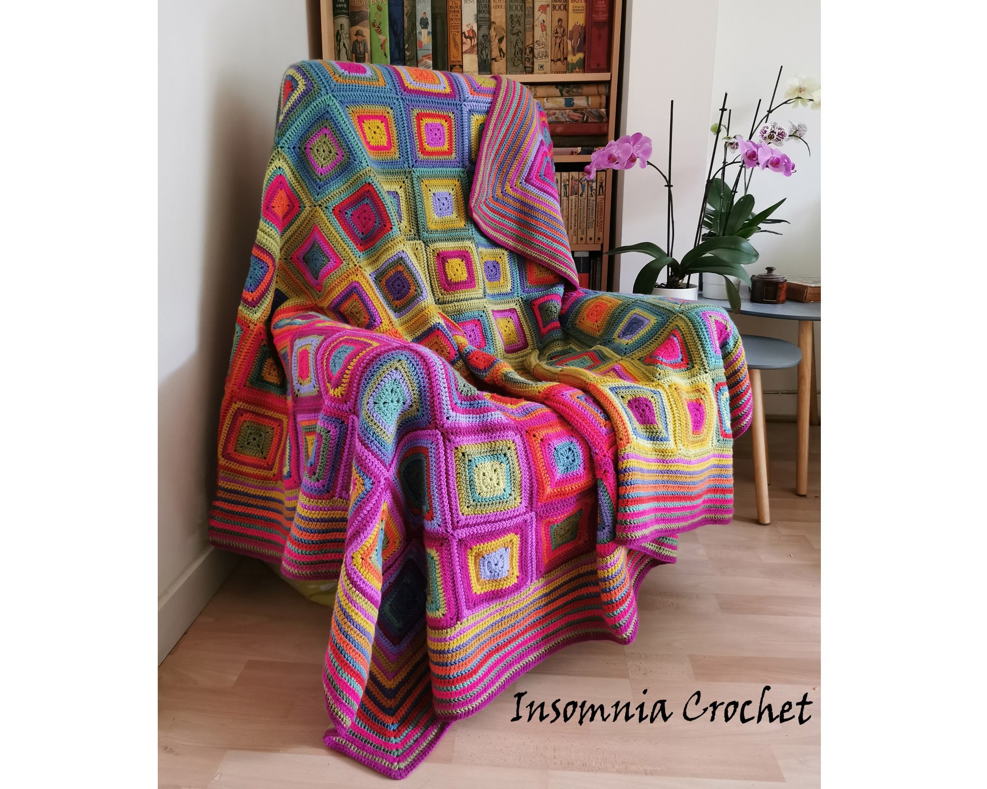 30 Rainbow Blanket Crochet Patterns to Brighten Baby Rooms, Throws, and Gift Giving 8 Boho Rainbow Blanket Colour Wash Granny Square Pattern