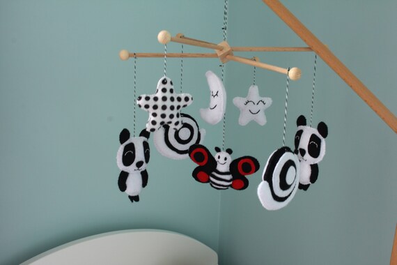 black and white cot mobile