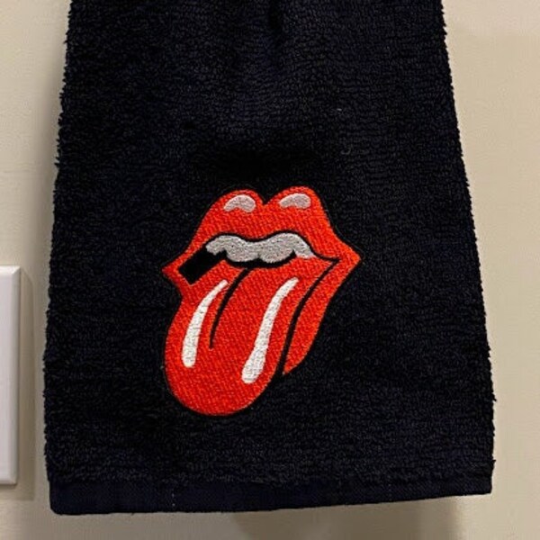 Black Lips Embroidered Cotton Hand Towel