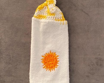Here Comes the Sun Embroidered Crochet Top Towel