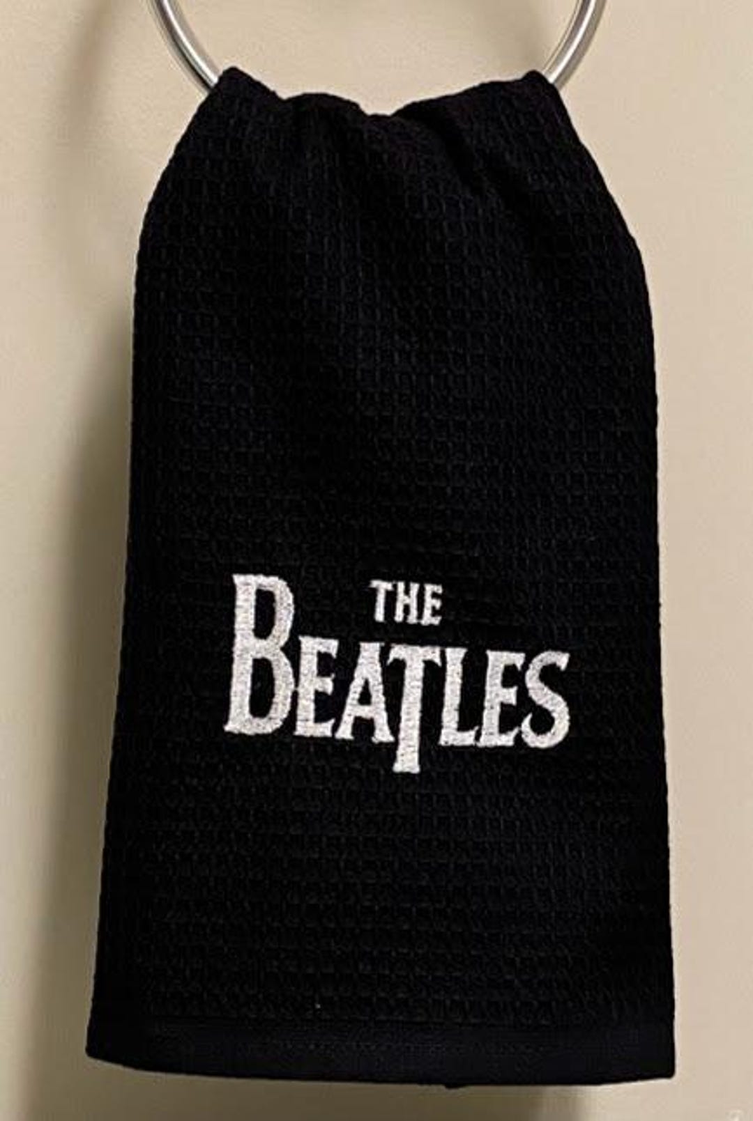 Towel For Rapper Black Embroidered Beatles Hand Towel. Black Cotton Basket Weave Towel ...