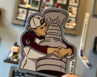 Erik Johnson Hugging the Cup, Stanley Cup Champion, Colorado Avalanche, Die Cut Sticker