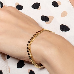 Gold Charm Bracelet for Women, Disc Charm Bracelet Gold Plated for Girls and Women, Gold Bracelet with Disc Charms, Gold Bracelets for Women image 1