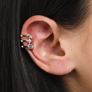 Silver Cuff Earrings for Women, Ear Cuffs Earrings with Stones, No Piercing Ear Cuffs in Rhodium Plated with Cubic Zirconia Gemstones