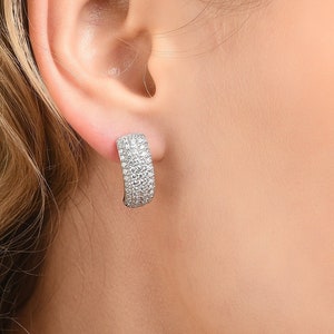 925 Sterling Silver Hoop Earrings for Women and Teenage Girls, Silver Hoops with Cubic Zirconia Stones, Silver Wide Huggie Hoop Earrings image 1