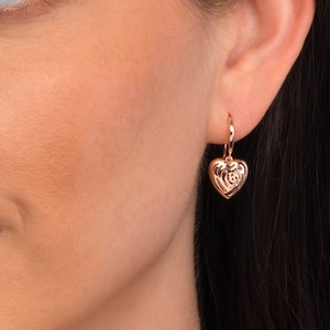 Rose gold heart dangle earrings Clearance