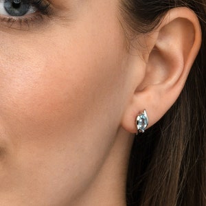 925 Sterling Silver Blue Topaz Stud Earrings for Women & Girls, Silver Blue Topaz Earrings,Natural Gemstone Studs with Marquise Shaped stone