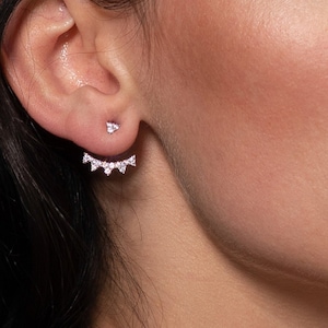 925 Sterling Silver Ear Jacket Earrings for Women and Teenage Girls, Unusual Stylish Crown Earrings with Cubic Zirconia Stones for Women