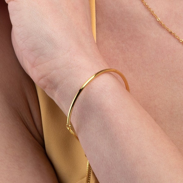 Adjustable Plain Dainty Gold Bangle Bracelet for Women and Girls, Cute Gold Plated Thin Bangle Bracelet, Skinny Gold Slider Bangle Bracelet