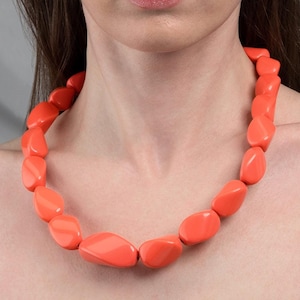 22 inch Long Coral Orange Statement Necklace for Women, Handmade Chunky Necklace for Women in Coral Orange, Bohemian Costume Jewellery