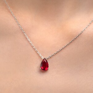 925 Sterling Silver Red Pear Drop Pendant Necklace For Women, Silver Necklace with Pear-Shaped Red Cubic Zirconia Stone For Girls