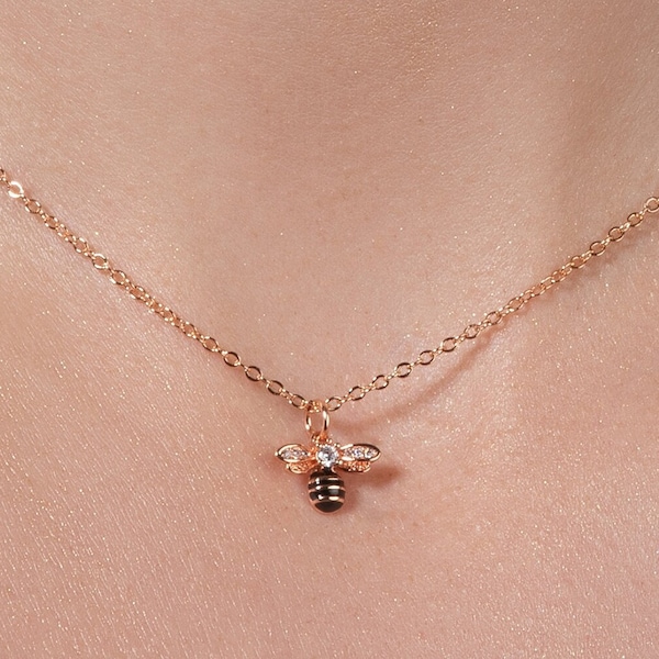 Rose Gold Bee Necklace for Women and Teenage Girls, Rose Gold Bumble Bee Pendant Necklace for Women, Rose Gold Honey Bee Necklace for Women