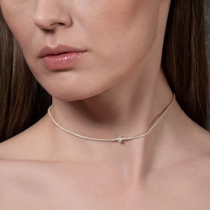 Gold Choker Necklace for Women, Gold Plated Marquise Choker Necklace with a Cubic Zirconia Stones, Gold Chokers for Women and Teenage Girls image 1