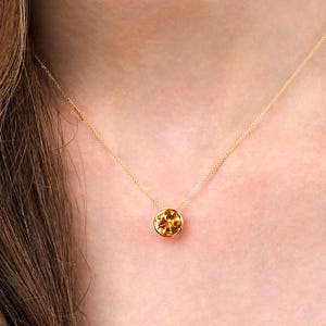 Gold Vermeil Citrine Necklace: Dainty Sterling Silver Bezel Pendant