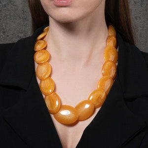 24 inch Long Golden Yellow Statement Necklace for Women, Handmade Boho Chic Chunky Necklace for Women, Yellow Bohemian Costume Jewellery