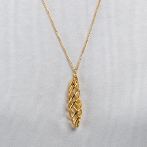 Long Twisted Spiral Gold Pendant Necklace for Women, Elegant Gold Twisted Pendant for Girls with Long Chain,Gold Plated Long Spiral Necklace