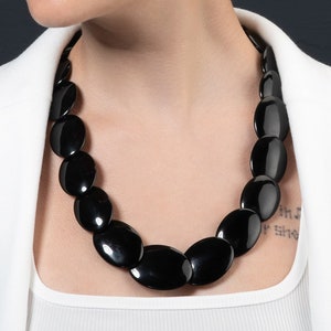 24 inch Long Black Statement Necklace for Women, Handmade Large Chunky Necklace for Women in Black Resin, Black Bohemian Costume Jewellery