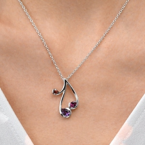 925 Sterling Silver Pendant Necklace with Natural Gemstones, Gemstone Necklace for Women with Rhodolite, Amethyst and Garnet Gemstones