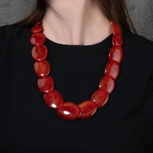 24 inch Long Orange Red Chunky Necklace for Women, Handmade Large Statement Necklace for Women in Red Resin, Red Bohemian Costume Jewellery