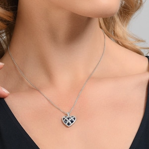 Blue Heart Necklace in 925 Sterling Silver, Lattice Silver Heart Pendant for Women with Sapphire Blue Stones and Cubic Zirconia in Silver