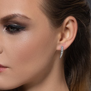Spear Stud Earrings for Women, Fine Silver Colour Spear Studs with Cubic Zirconia, Long Studs for Women and Girls with Clear CZ stones
