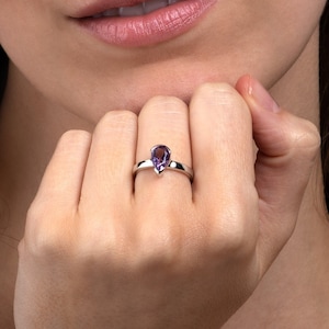 925 Sterling Silver Amethyst Ring For Women, Silver Ring with Pear-Shaped Amethyst Gemstone, Stylish Amethyst Ring For Girls in Silver image 1