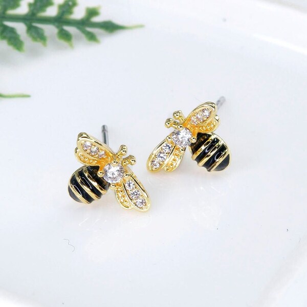 Cubic Zirconia Bee Stud Earrings