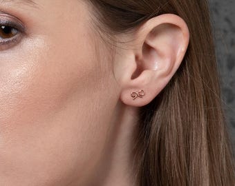 Dainty Rose Gold Bow Earrings: 925 Sterling Silver Studs