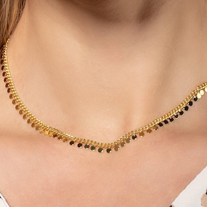 Gold Choker Kragen Halsketten für Frauen, Vergoldete Choker Kette Halskette mit Disc Charms, Gold Choker Kragen Halskette für Frauen und Mädchen