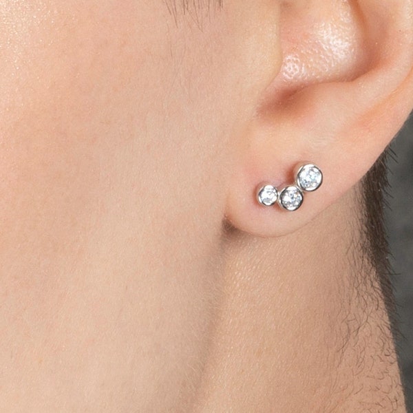 Dainty 925 Sterling Silver Ear Climber Earrings for Women and Teenage Girls, Small Silver Ear Climbers with CZ Stones, Cute Stud Earrings