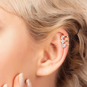 Gold Ear Cuffs in 18 Carat Gold Plated with Cubic Zirconia Gemstones, Gold Cuff Earrings with Stones No Piercing