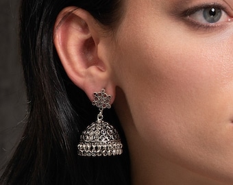 Subharpit Black Beads Oxidized Silver Traditional Indian Jhumka Jhumki Earring for Woman & Girls