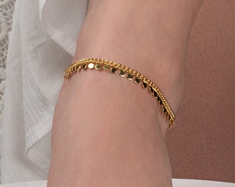 Gold Plated Ankle Bracelet for Women and Teen Girls, Gold Anklet for Women with Disc Charms, Charm Ankle Bracelet with Dangling Charms