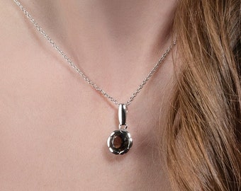 Collana in argento sterling con quarzo fumé per donna, collana con ciondolo in quarzo fumé naturale, collana solitaria in argento con pietra di quarzo fumé