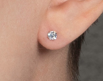 925 Sterling Silber 4 mm Kleine Solitär Ohrstecker für Frauen, kleine Einstein Ohrstecker mit 4 mm runden Zirkonia Steinen