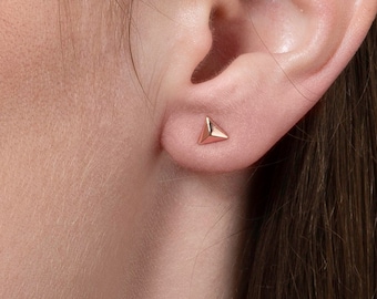 Dainty Rose Gold Triangle Stud Earrings for Women and Teenage Girls, Small Stud Earrings, Rose Gold Plated 925 Sterling Silver Earrings