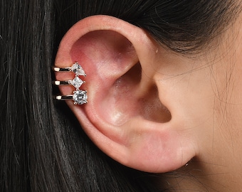 Silber Manschetten Ohrringe für Frauen, Ohr Manschetten Ohrringe mit Steinen, keine Piercing Ohr Manschetten in Rhodium überzogen mit Zirkonia Edelsteinen