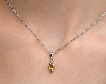 925 Sterling Silver Citrine Pendant Necklace for Women, Silver Citrine Necklace, Natural Gemstone Silver Pendant with Marquise Shaped stone