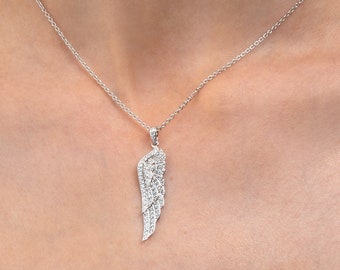 925 Sterling Silver White Angel Wing Pendant Necklace With Cubic