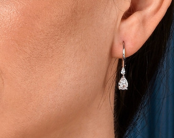 Silver Small Drop Earrings for Women and Teen Girls, Pear Shaped