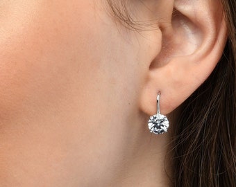 Pendientes de gota con solitario de circonita cúbica de plata de ley 925 para mujer, pendientes con circonita redonda de 8 mm para niñas en plata