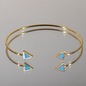 Gold Opal Bangle Bracelet for Women, 14ct Gold Plated Dainty Triangle Open Bangle for Women, Gold Opal Bangle Bracelet for Women
