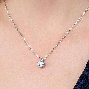 Dainty Solitaire Pendant Necklace for Women and Girls in 925 Sterling Silver, Simple Silver Necklace with an 8mm Round Cubic Zirconia Stone