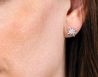 Sparkling Star Stud Earrings With Cubic Zirconia in 925