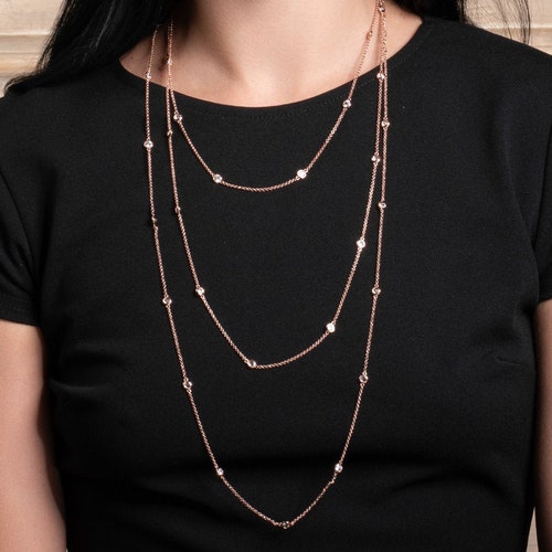 Long Rose Gold Chain Necklace for Women 