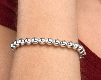 Bracelet boule en argent 925 design italien pour femme, bracelet élégant pour femme et adolescente avec perles en argent, bracelet en perles d'argent simple