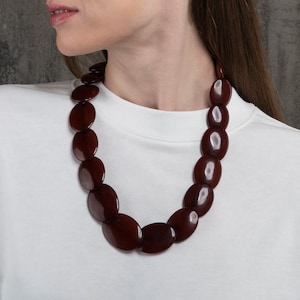 24 inch Long Brown Statement Necklace for Women, Handmade Large Chunky Necklace for Women in Brown Resin, Bohemian Costume Jewellery