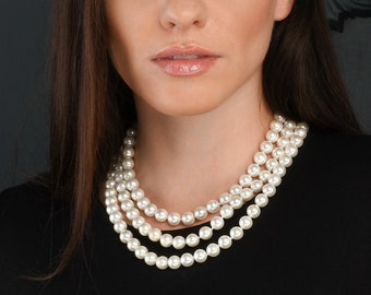 Extra Long Pearl Necklace for Women, 55-inch Long Pearl