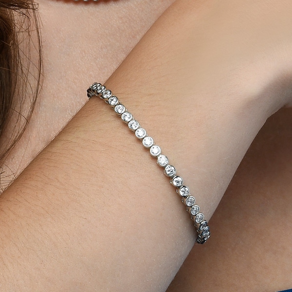 925 sterling zilveren ringset tennisarmband voor dames met 3 mm zirkonia, damesarmband met 3 mm witte stenen in zilver