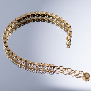 Gold Tennis Bracelet for Women and Girls, Stainless Steel Bracelet set with Swarovski Crystals, Gold Plated Ladies Bracelet with Gift Box